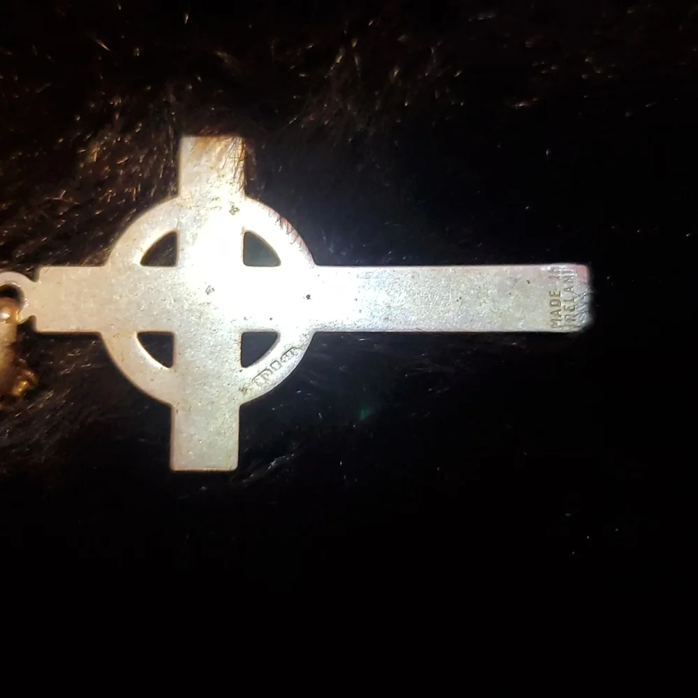 .925 Sterling silver celtic cross History of Ireland necklace - Picture 4 of 4